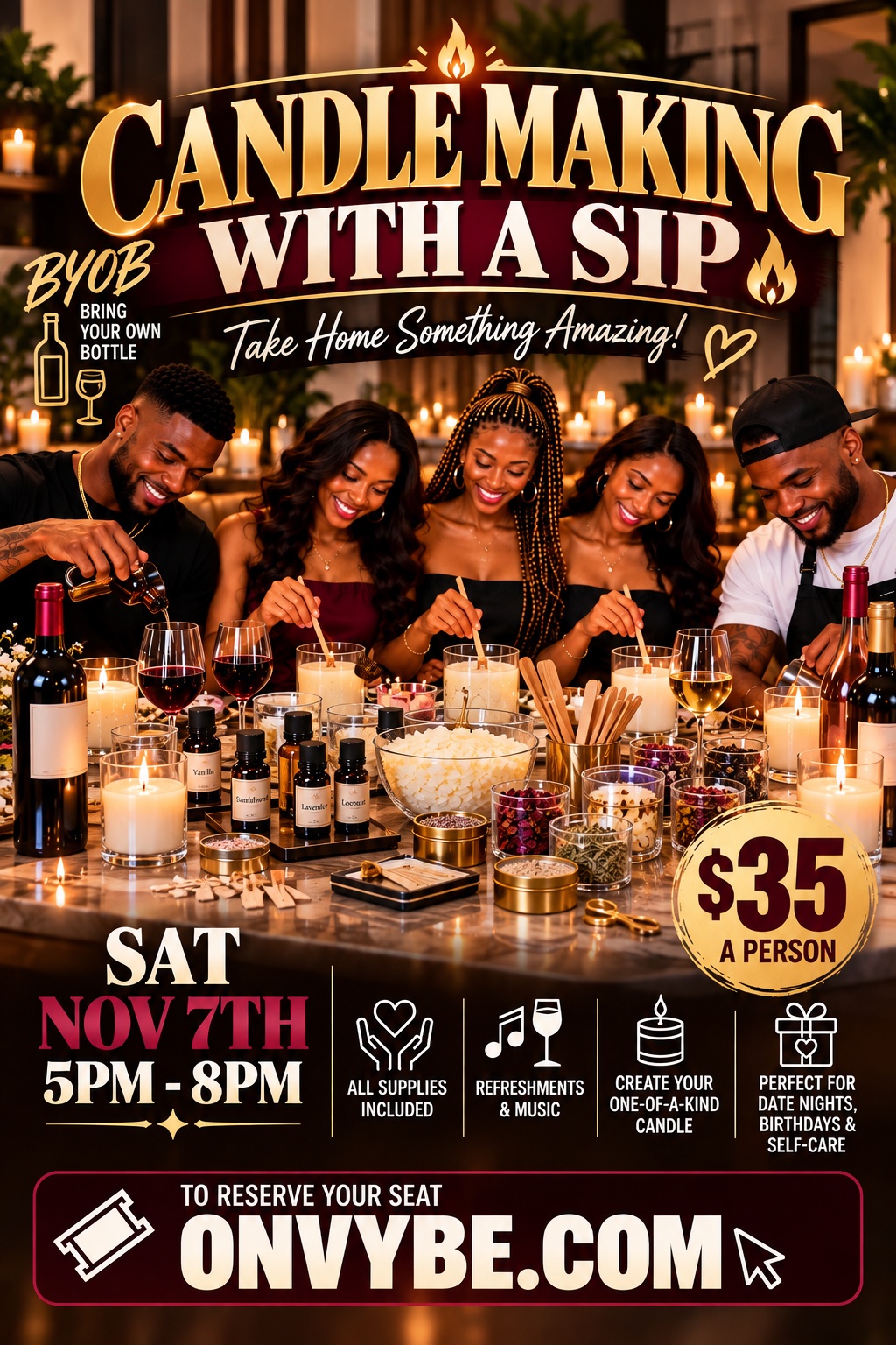 🕯️🍷 CANDLE MAKING WITH A SIP!  🍷🕯️